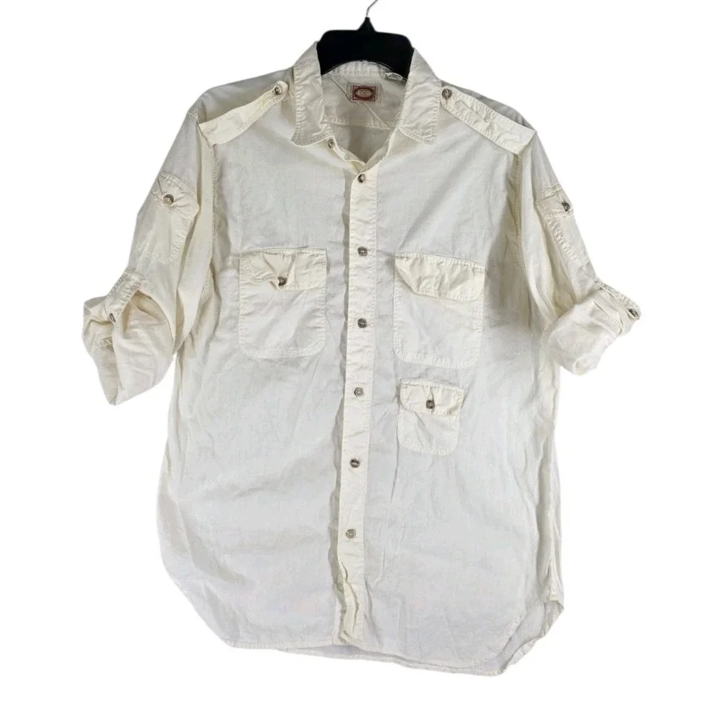 Vintage Banana Republic Safari Shirt Mens L Mill Valley Cotton Roll Tab Sleeve